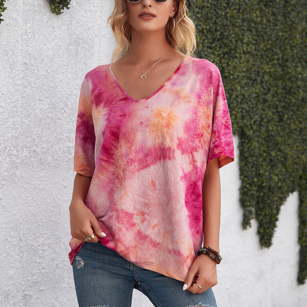 Title 4, Tie-Dye bedrukte kleur losse ronde hals korte m...