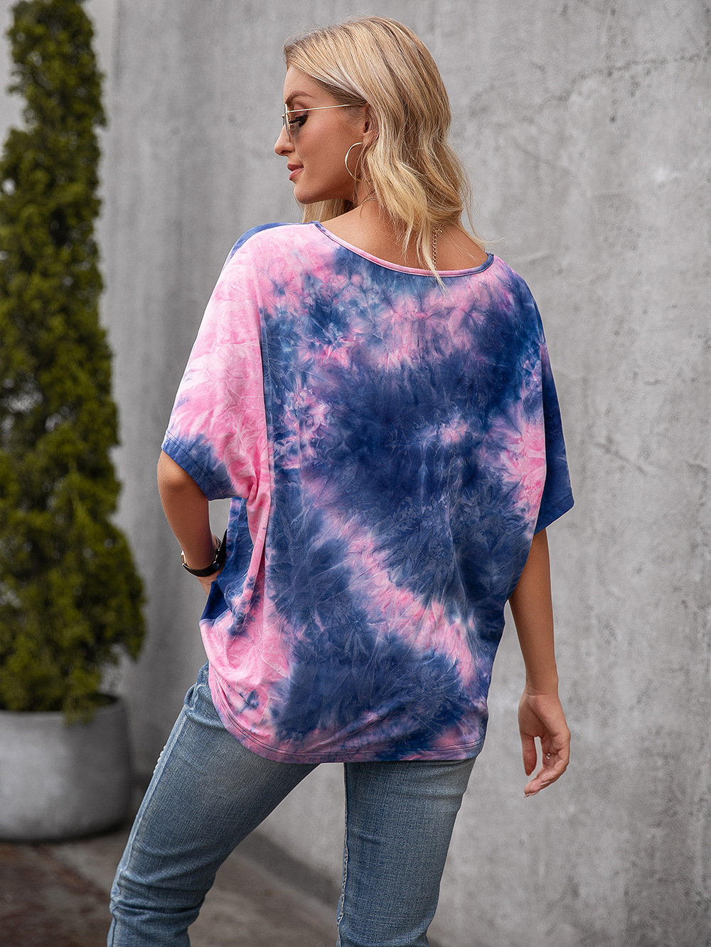 Title 5, Tie-Dye bedrukte kleur losse ronde hals korte m...