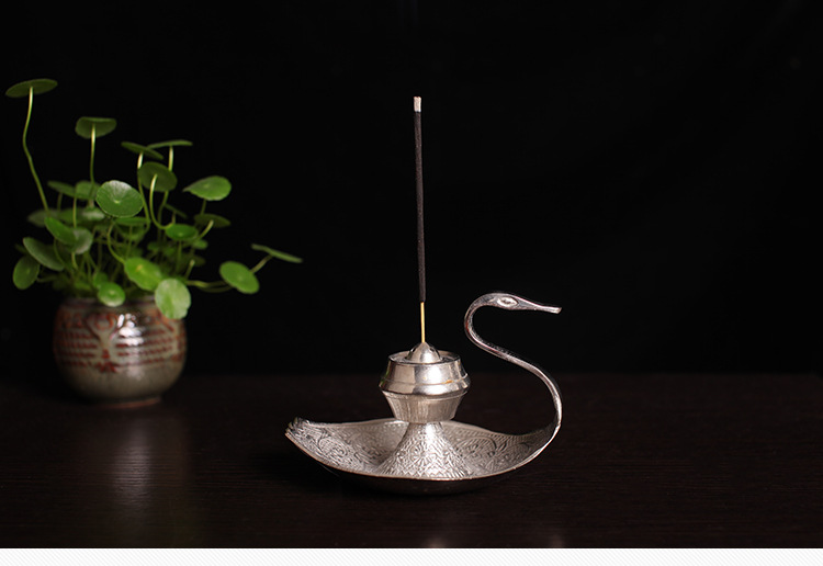 Handmade Silver Swan Copper Incense Holder Line Aroma Diffuser — foto 4