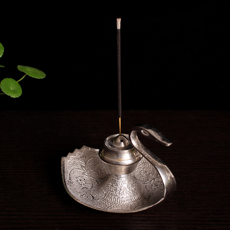 Handmade Silver Swan Copper Incense Holder Line Aroma Diffuser — foto 8