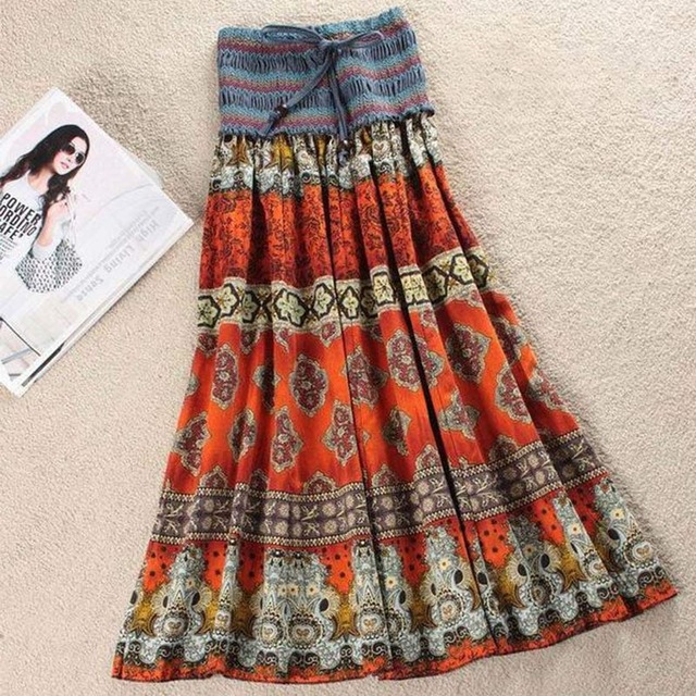 Title 5, Floral A-Line Womens Maxi Skirt with Elastic H...