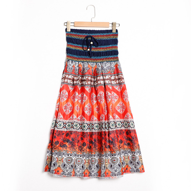 Floral A Line Women'S Maxi Skirt Elastic High Waist Hfc4792Rd - Shop at LoveMi