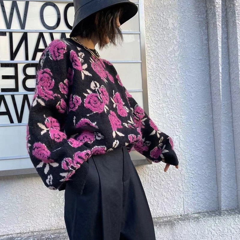 Nomikuma Vintage Flower Sweater Women Autumn New Knitted Tops O Neck Long Sleeve Retro Loose Pullover Jumpers Sueter Mujer 3c517
