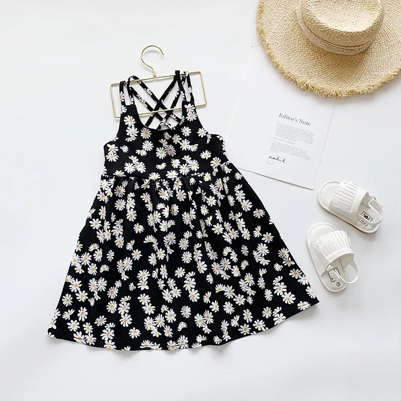 Chiffon Skirt Girls Dress Baby Foreign Style Daisy Floral Sling Princess Dress