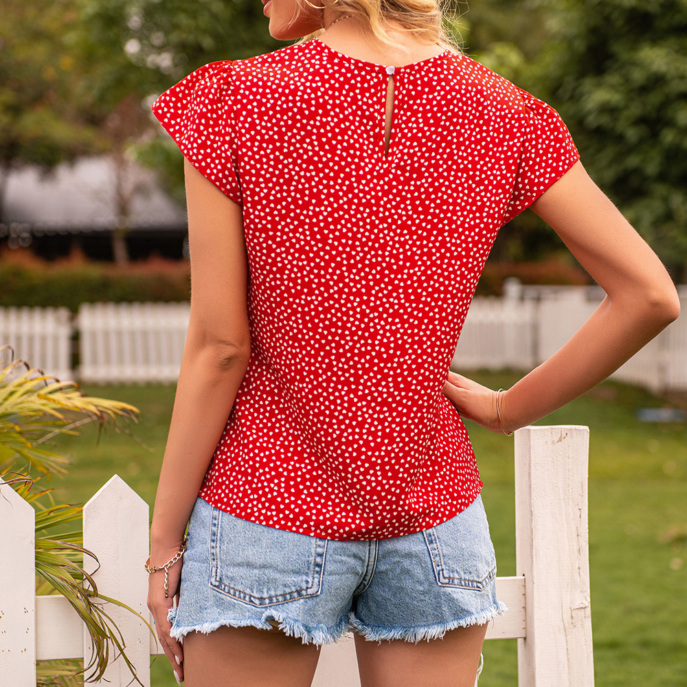 Title 4, Round Neck Floral Polka Dot Short Sleeves