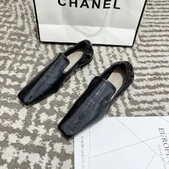 Low Heel Square Toe Grandma Shoes Women's Soft Leather Flat Shoes Small Leather Shoes - Black - View 1