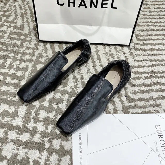 Low Heel Square Toe Grandma Shoes Women's Soft Leather Flat Shoes Small Leather Shoes Black - Shop at LoveMi