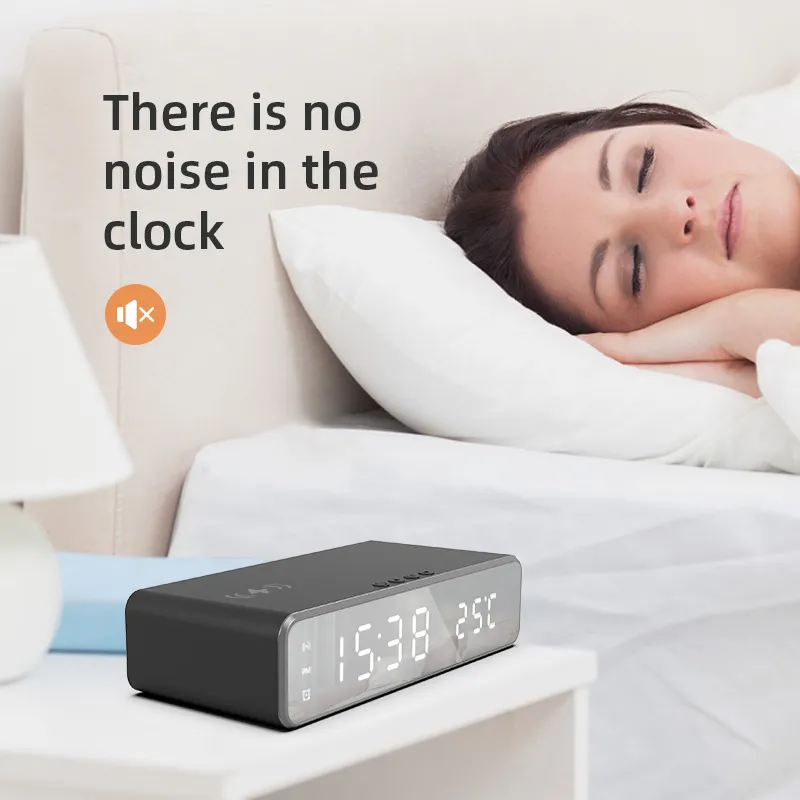 Electric Wireless Phone Charger, Clock, HD Thermometer, Mirror, Clock with Charger – image 3