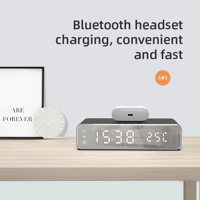 Electric Wireless Phone Charger, Clock, HD Thermometer, Mirror, Clock with Charger – image 4