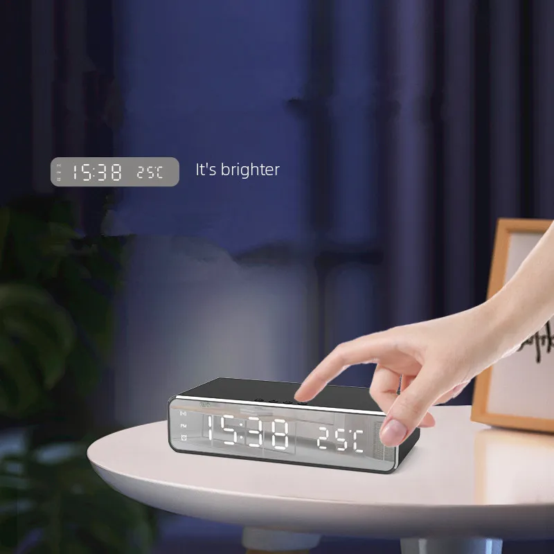 Electric Wireless Phone Charger, Clock, HD Thermometer, Mirror, Clock with Charger – image 5