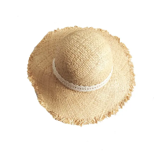 Summer Beach Raffia Black White Ribbon Hat Bow Raffia Hat Temperament Flat Straw Hats No Streamers - Shop at LoveMi