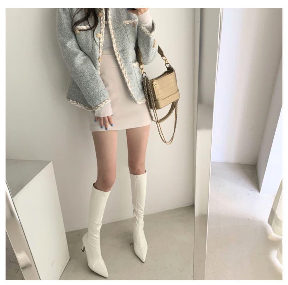 Simple Style Duffle Coat And High Waist Bag Hip Skirt