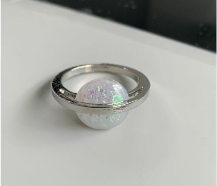 Green And White Imitation Australian Gemstone Ring Beach