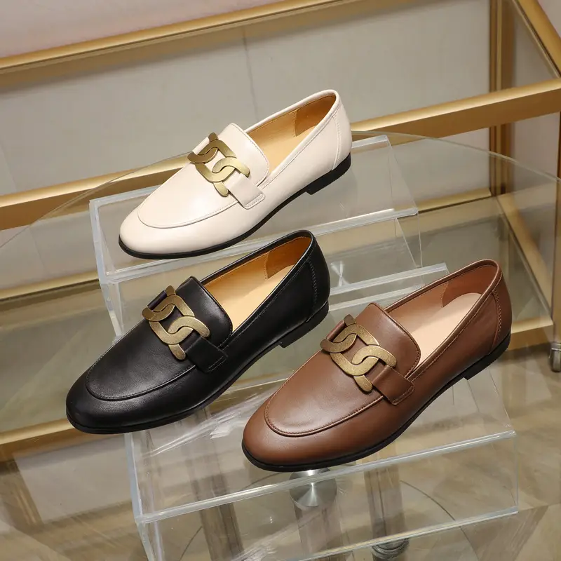 British Style Small Leather Shoes Metal Buckle Flat Shoes