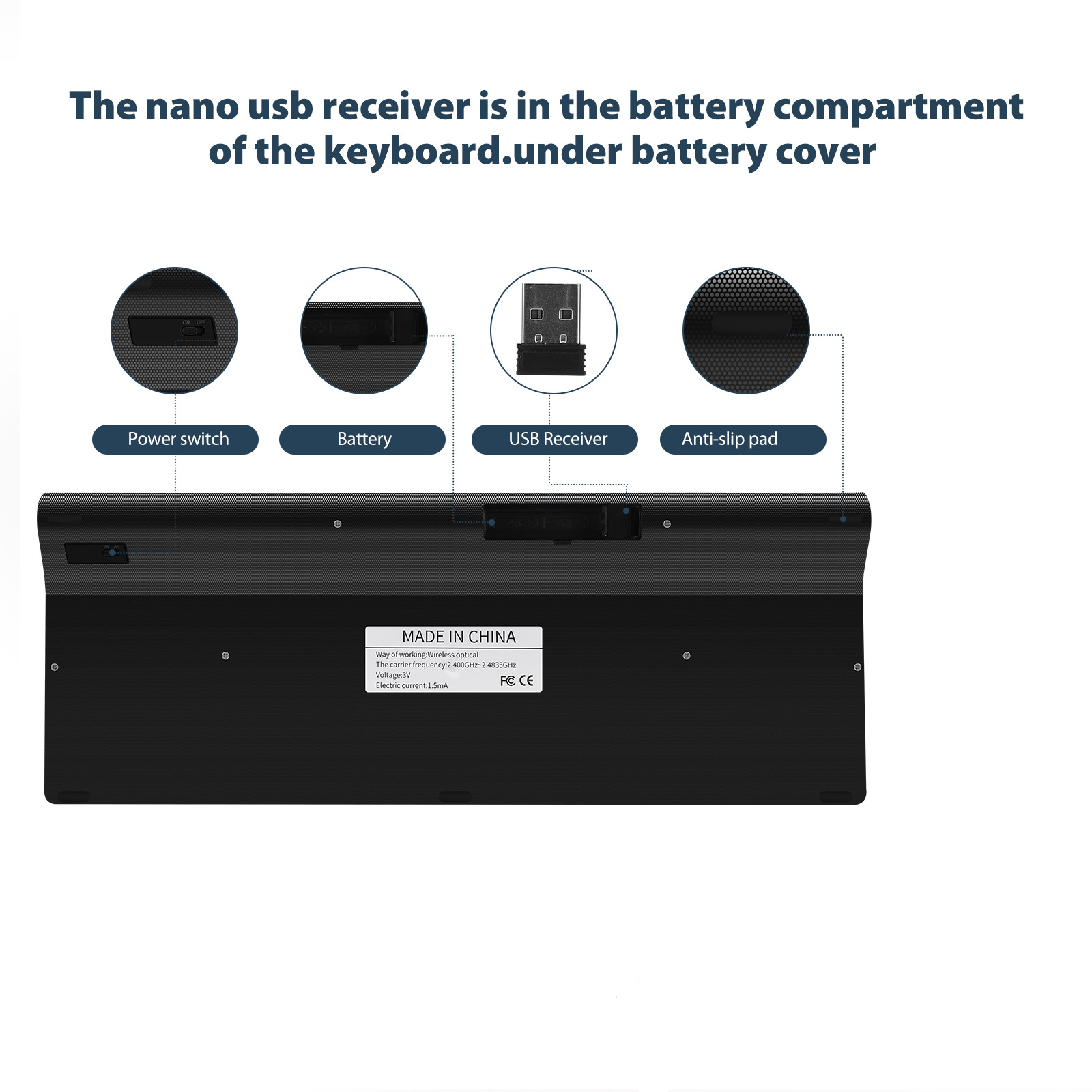 Title 3, Tastiera Wireless USB Mini Silenziosa per Lapto...