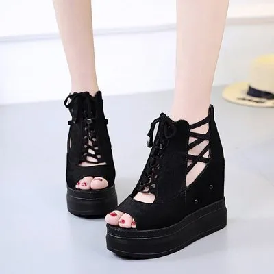 Summer Thick-Soled Platform Ankle Boots Women'S College Style - Black
