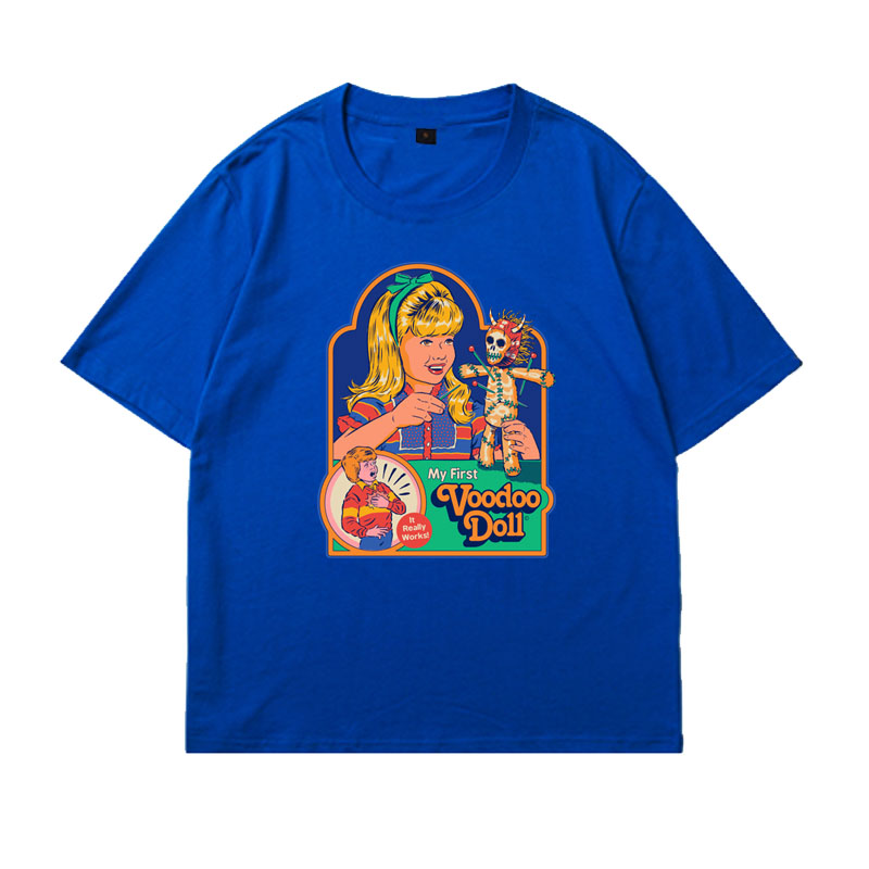 Retro Illustration T-Shirt Pure Cotton Short-Sleeved Couples Parent-Child Clothing Foreign Children Short-Sleeved Round Neck Loose Large Size Personality