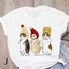Personalised Cartoon Polite Cat Print Fashion Girlfriend Couple T-Shirt - J - View 1