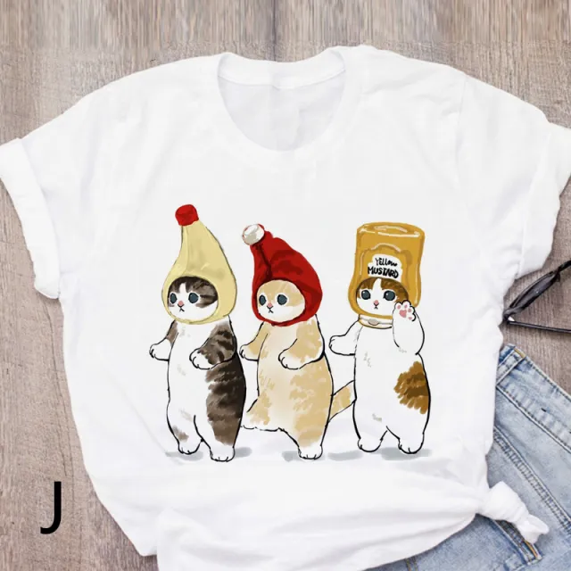 Personalized Cartoon Polite Cat Print Fashion Girlfriend Couple T Shirt J - Shop at LoveMi