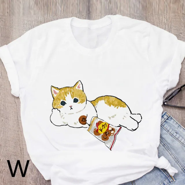 Personalized Cartoon Polite Cat Print Fashion Girlfriend Couple T Shirt W Xl - Shop at LoveMi