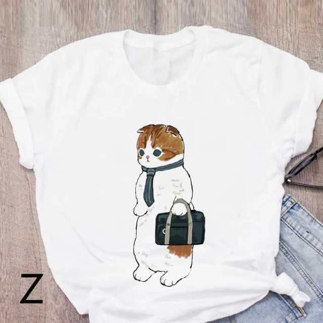 Personalized Cartoon Polite Cat Print Fashion Girlfriend Couple T Shirt Z 2Xl - Shop at LoveMi