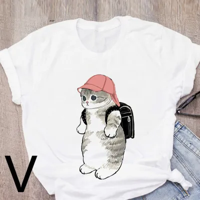 Personalized Cartoon Polite Cat Print Fashion Girlfriend Couple T Shirt V - Shop at LoveMi