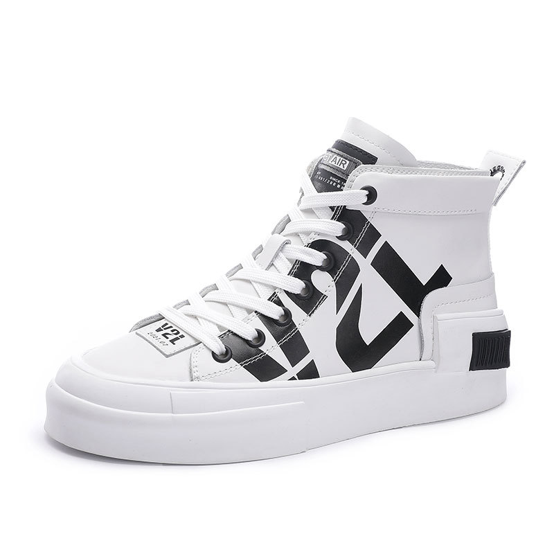 Title 3, High-top Tide Shoes Korean Casual Lace-up Print...