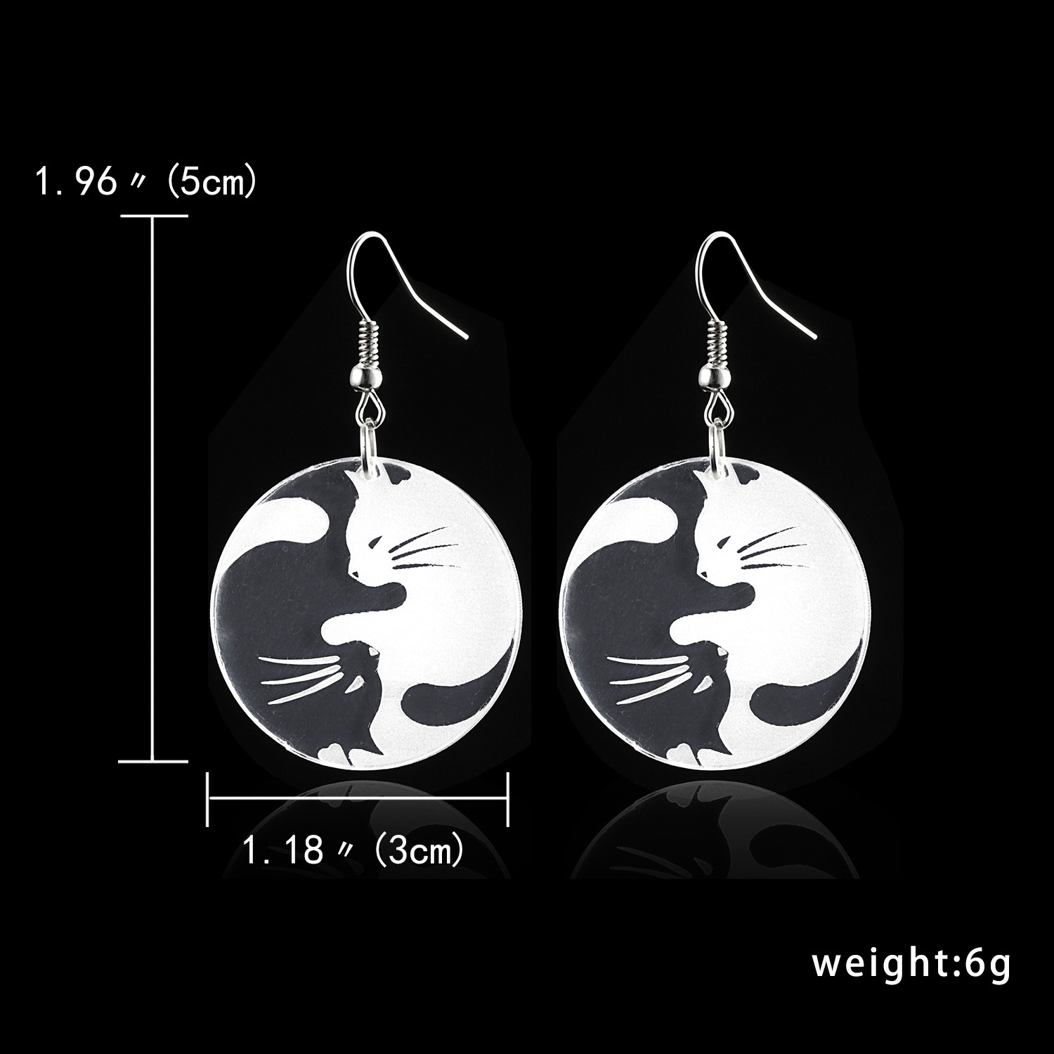 Black And White Yin And Yang Cat Ear Hook Earrings