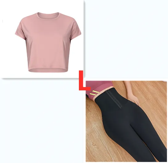 Spring New Yoga Tops Women'S Round Neck Half-Length Sports Loose Breathable Running Sports Fitness Short Sleeves - Red Set