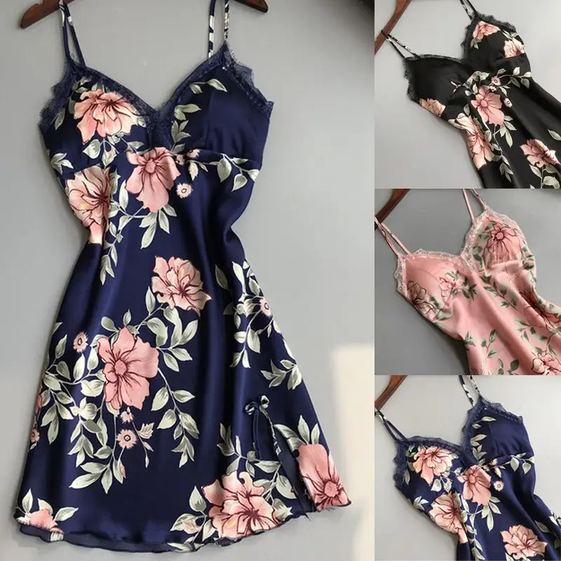 Robe Underwear Women's Night Dress Lace Sleepwear Silk Satin