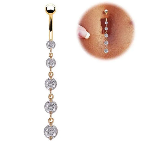 Golden Zircon Crystal Belly Button Ring Tassel Belly Button Button Belly Button Earrings Body Piercing Ornaments Golden - Shop at LoveMi