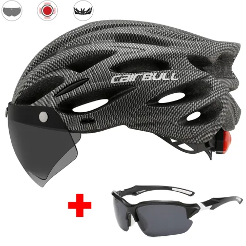 Road Mountain Bike Riding Helmet with Lens and Brim