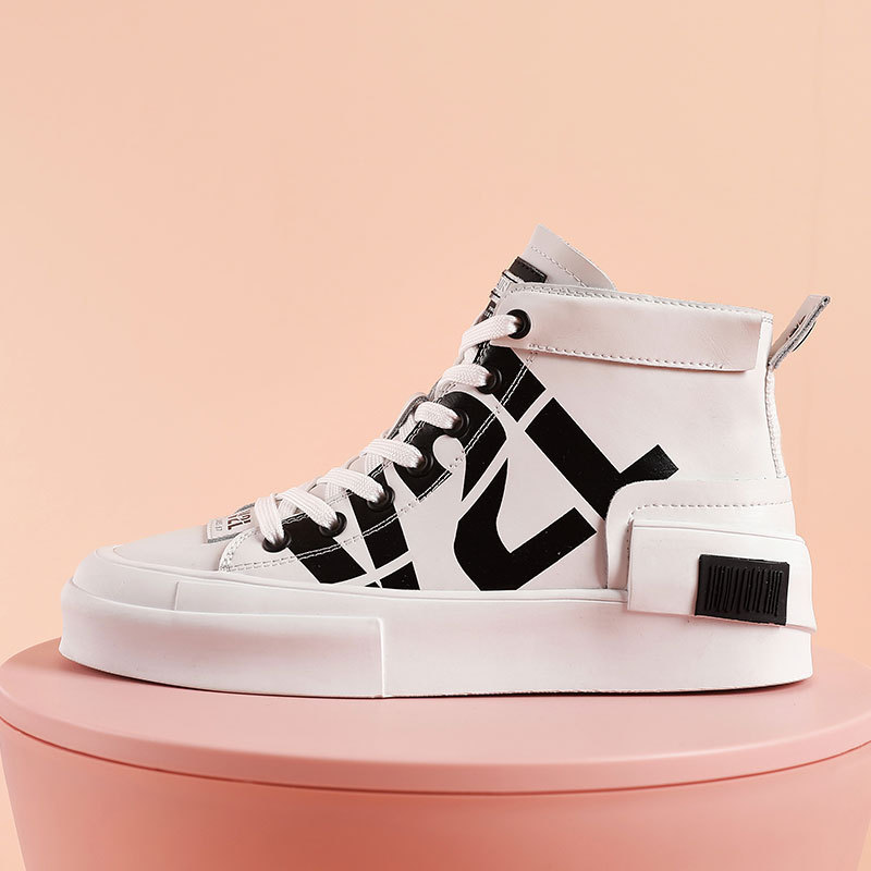 Title 5, High-top Tide Shoes Korean Casual Lace-up Print...