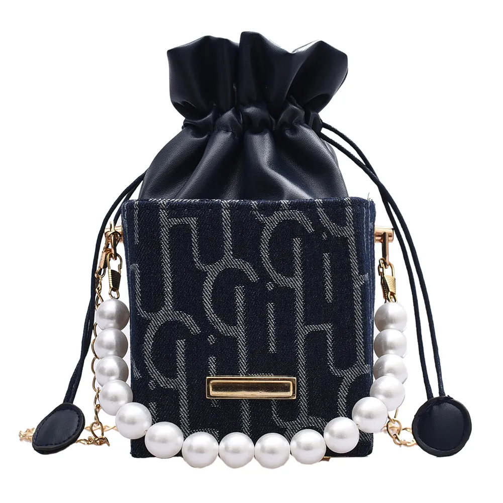 Net Red Bag Female Bag Messenger Bag Foreign Style Pearl Chain Bag Summer Wild Small Shoulder Bag - Blue