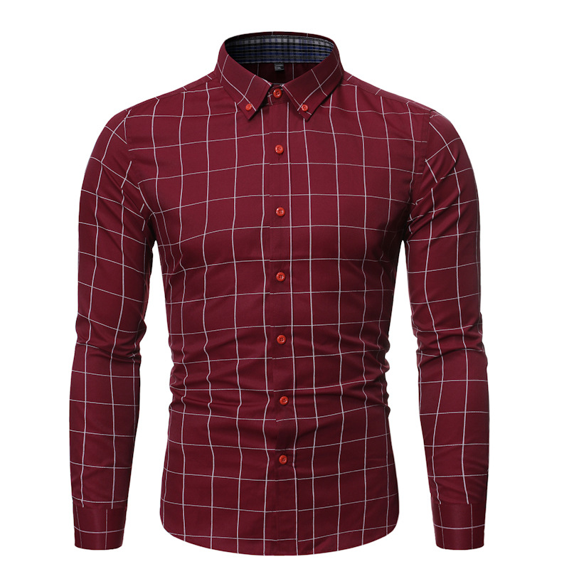 New Men's Large Size Printed Plaid Shirt Fashion Casual Long Sleeved Shirt