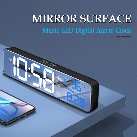 Music LED Digital Alarm Clock Temperature Date Display Desktop