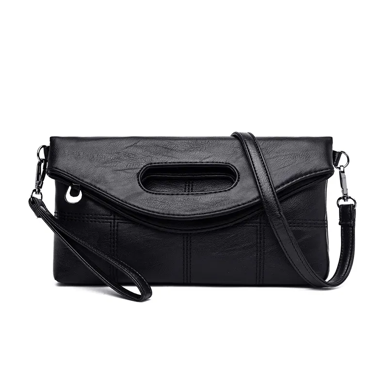 Cross-Border Direct Supply Clutch Bag Female Bag Large Capacity Simple Handbag Folding Lady Hand-Grabbing Diagonal Bag - Black