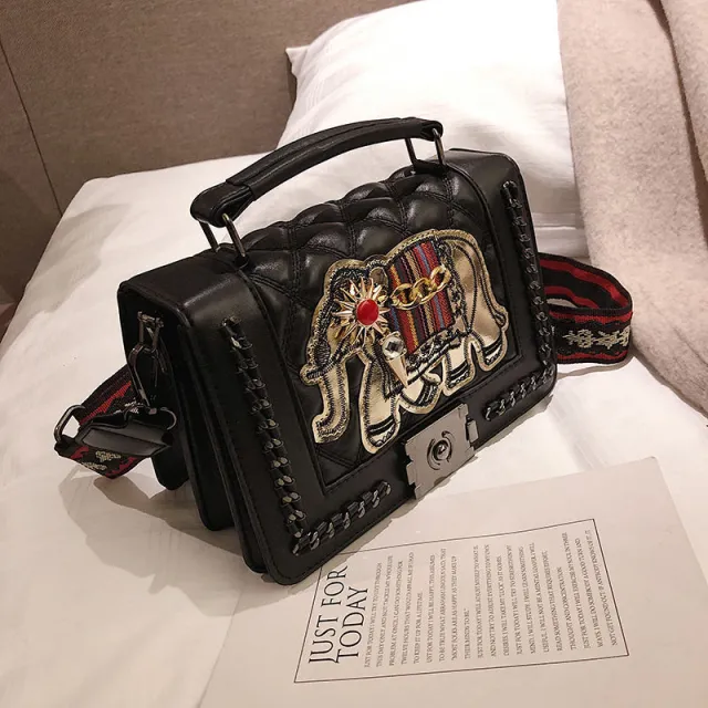 All match Fashionable Elephant Embroidered Handbag Black - Shop at LoveMi
