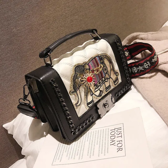 All match Fashionable Elephant Embroidered Handbag White - Shop at LoveMi