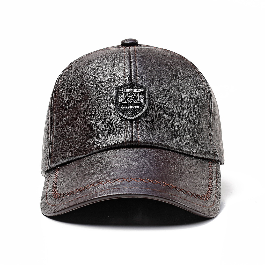 Pu Leather Duck Tongue Men'S Ear Protection Baseball Cap