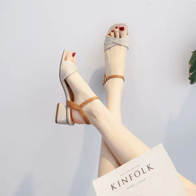 Little Heel Fairy Style Sandals 41 Summer Mid Heel Thick Heel Sandals With Roman Shoes Khaki - Shop at LoveMi