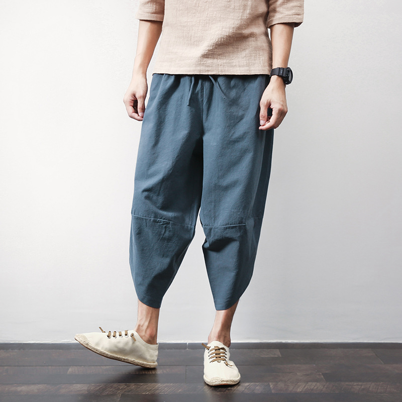 Wide Leg Pants Men's Shorts Plus Size Loose Cropped Trousers Beach Pants
