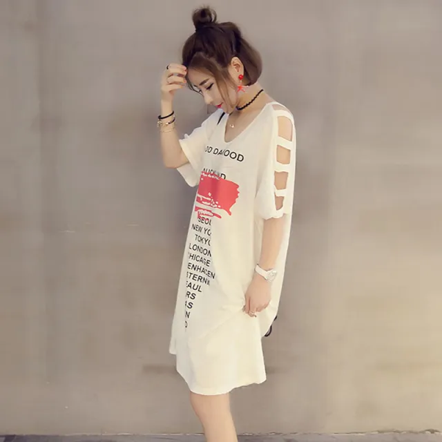Cross Border Foreign Trade Clothes, New Style Dresses, Female Shoulders, Korean Short Sleeved Printed Women'S T Shirts White - Shop at LoveMi