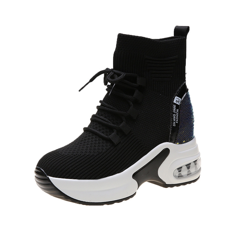 Internally Increased Thick Soled Martin Boots Stretch Socks Daddy Shoes Black - Shop at LoveMi