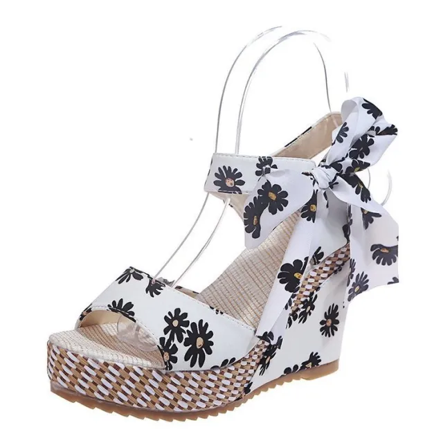 New Bohemian Wedge Fish Mouth Strap High Heeled Sandals White - Shop at LoveMi