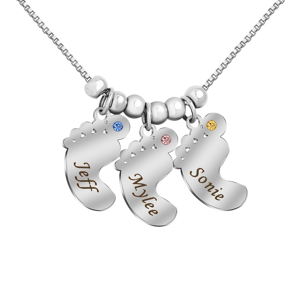 Diy Stainless Steel Baby Feet Gift 12 Color Diamond Energy Necklace