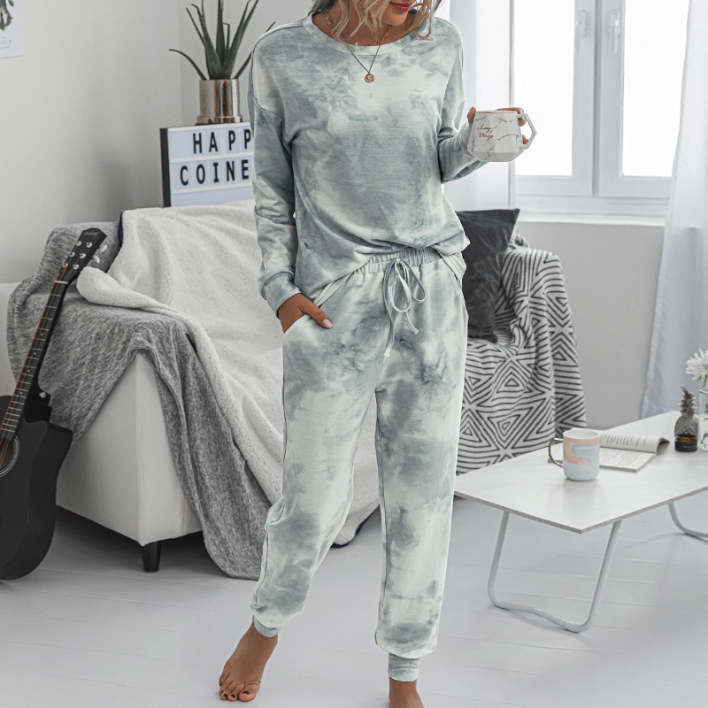 New Tie-Dye Printed Long-Sleeved Trousers Home Service Suit