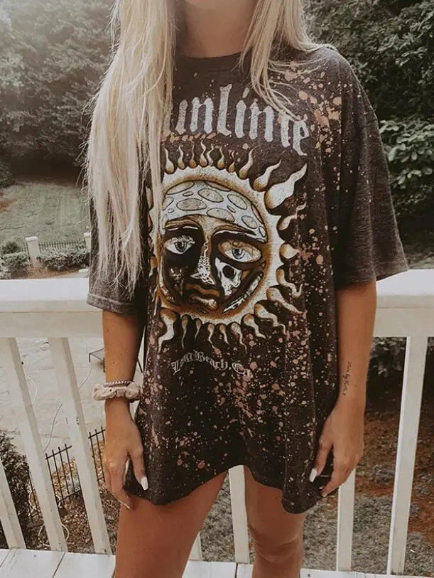 Loose Slim Tie dye Printed T shirt Coffee - Shop at LoveMi