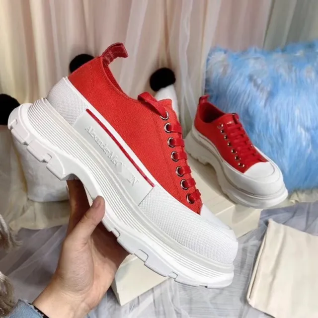 Spring Women Low top Canva Sneakers Thick Bottom Designer Red - Shop at LoveMi