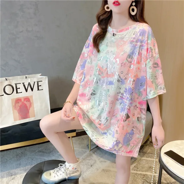 Mid Length Cotton T Shirt Dress New Korean Version Loose Large Size Women'S Short Sleeved T Shirt Female Top Orange - Shop at LoveMi